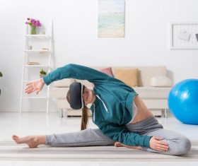 Slim girl practicing yoga indoors Stock Photo 07