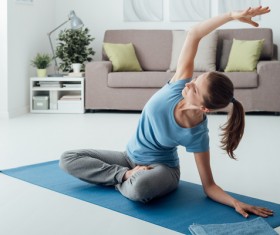 Slim girl practicing yoga indoors Stock Photo 08