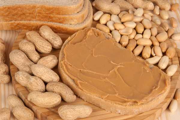 Smear peanut butter chocolate bread Stock Photo 01