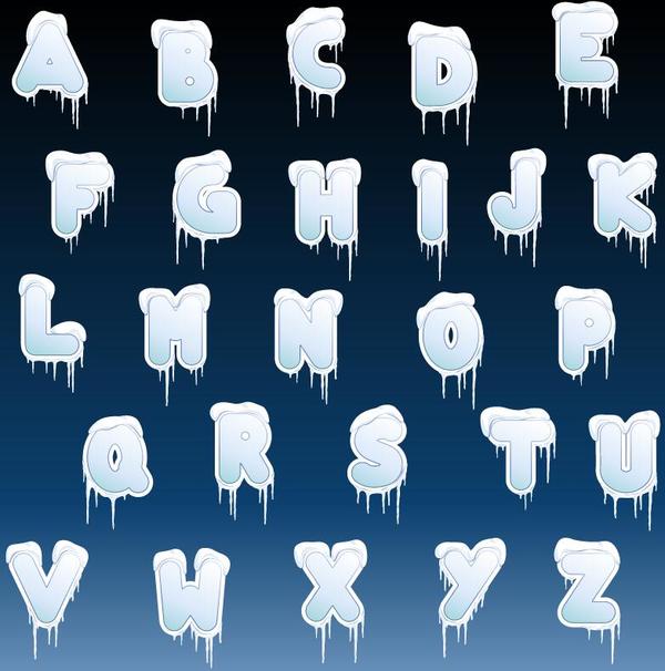 Snow alphaber with numbers vector material