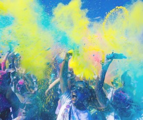 Spectators excited in color festival Stock Photo