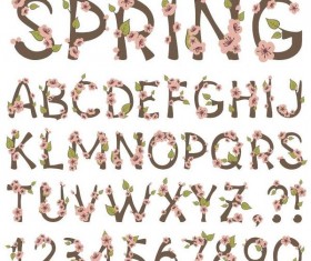 Spring flower alphabet with number vector