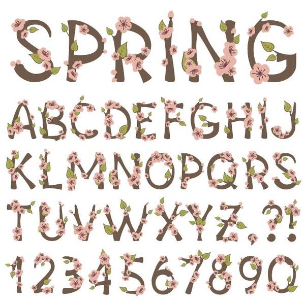 Spring flower alphabet with number vector
