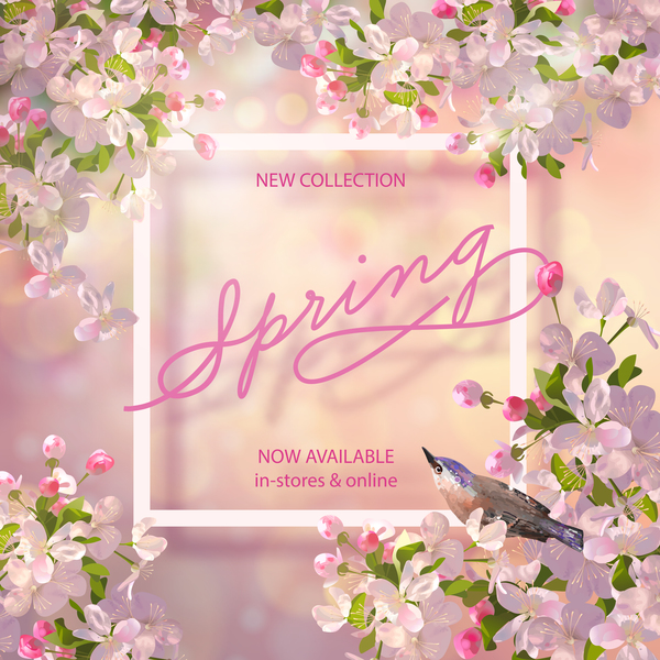 Spring flower background with frame design vector