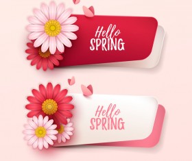 Spring flower with paper banners vectors material