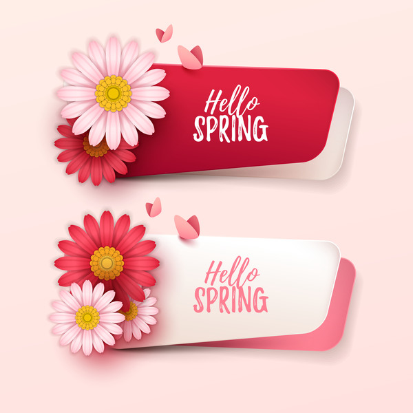 Spring flower with paper banners vectors material