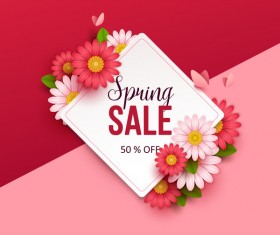 Spring sale background with colored flower vector