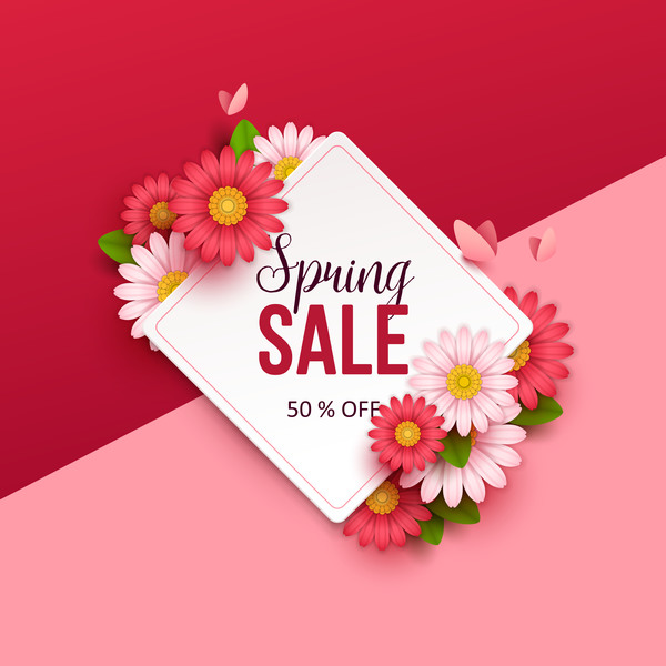 Spring sale background with colored flower vector