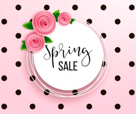 Spring sale round card with pink flower vector