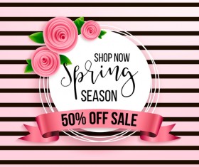 Spring season background with sale label and ribbon vector 03