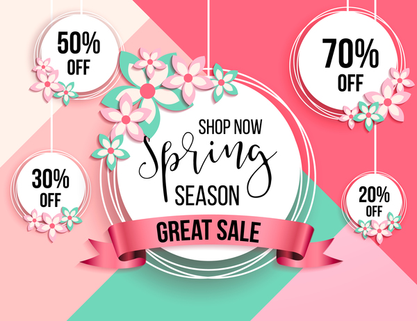 Spring season discount background with circle label vector 01