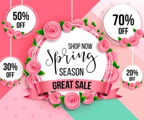 Spring season discount background with circle label vector 04