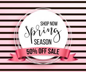 Spring season sale background with discount ribbon vector 01