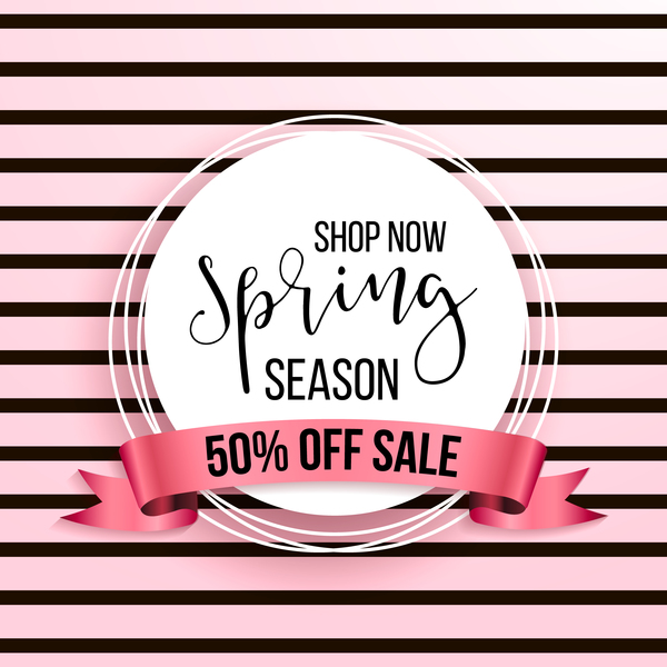 Spring season sale background with discount ribbon vector 01