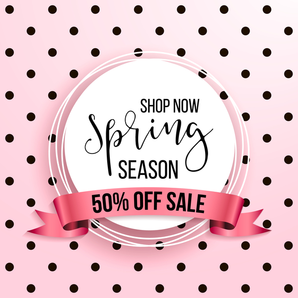 Spring season sale background with discount ribbon vector 02