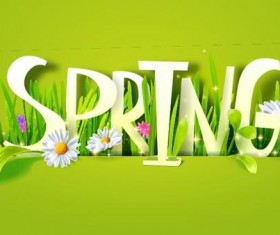 Spring text with spring background vector 01
