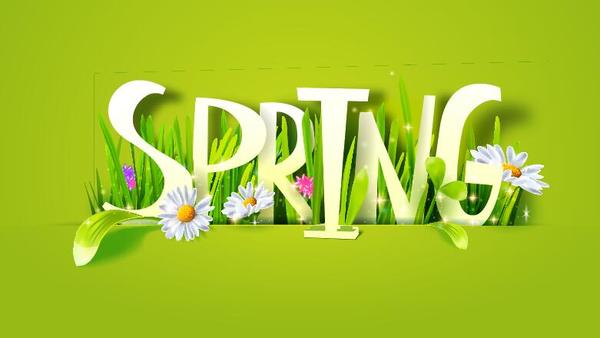 Spring text with spring background vector 01