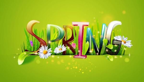 Spring text with spring background vector 02