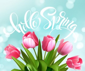 Spring tulips with halation background vector