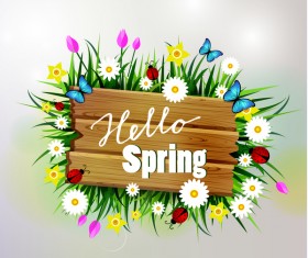 Spring wooden sign with flower vector