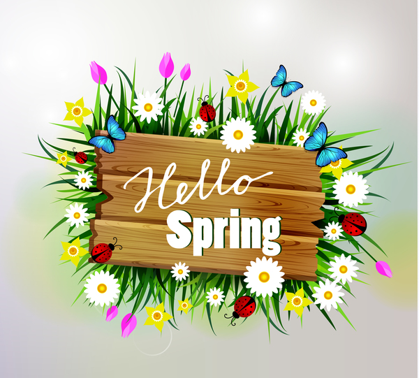 Spring wooden sign with flower vector