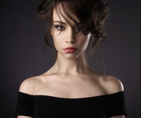 Strapless dress with curly hair Beautiful girl Stock Photo