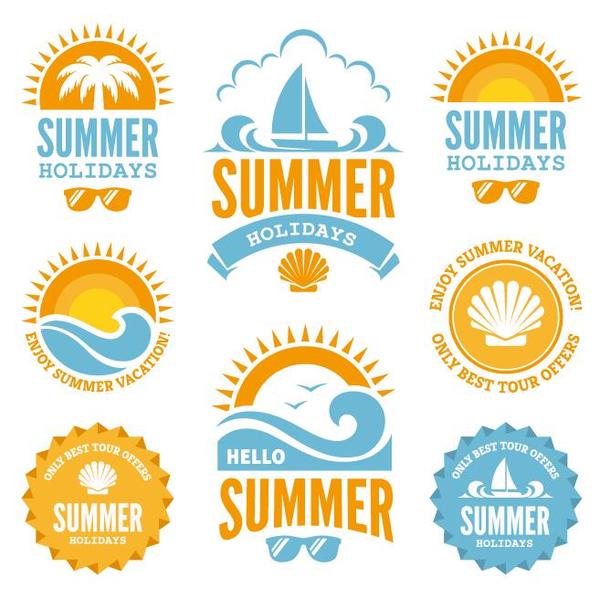 Summer holiday labels with badge vectors material