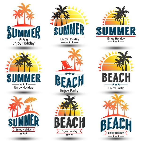 Summer holiday with beach party labels vector