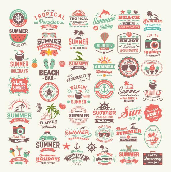 Summer labels and typography and badge vectors set