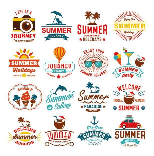Summer labels design vectors set