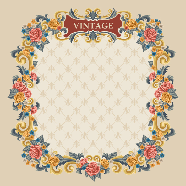 Vintage flower frame vectors material 02