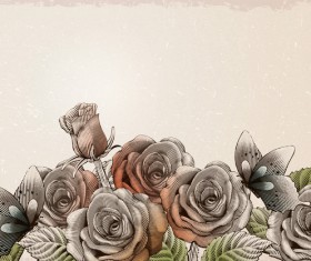 Vintage flower with butterfly and grunge background vector