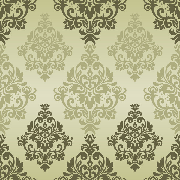Vintage green damask seamless pattern vectors 01
