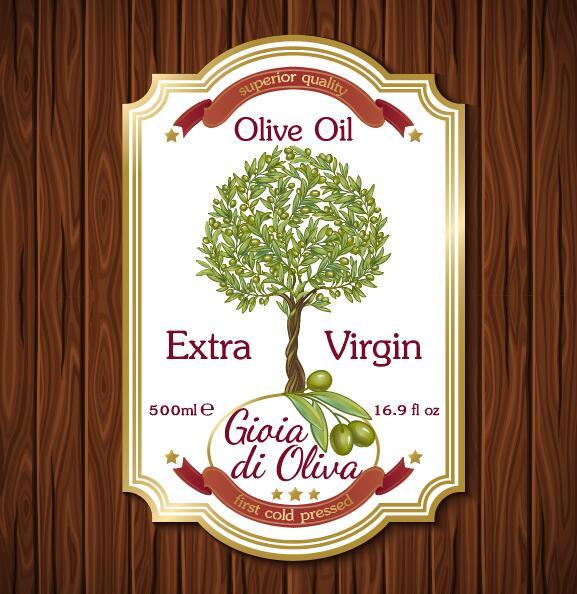 Vintage olive oil lable with wooden background vector 01