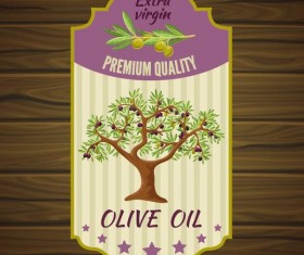 Vintage olive oil lable with wooden background vector 02
