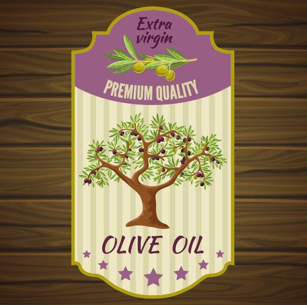 Vintage olive oil lable with wooden background vector 02