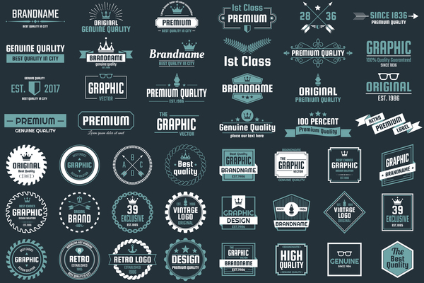 Vintage quality labels with logotypes vector set