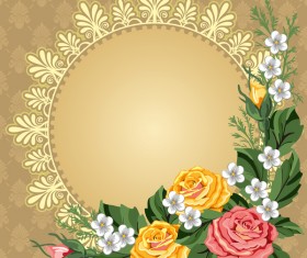 Vintage round frame with flower decor vector