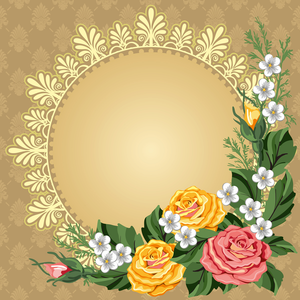 Vintage round frame with flower decor vector