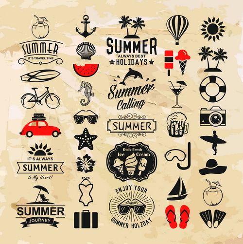 Vintage summer holiday logos typography vector 02