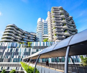Walkway in modern architectural building Stock Photo