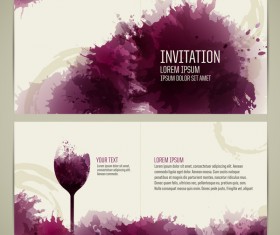 Watercolor style wine invitation card vectors 01
