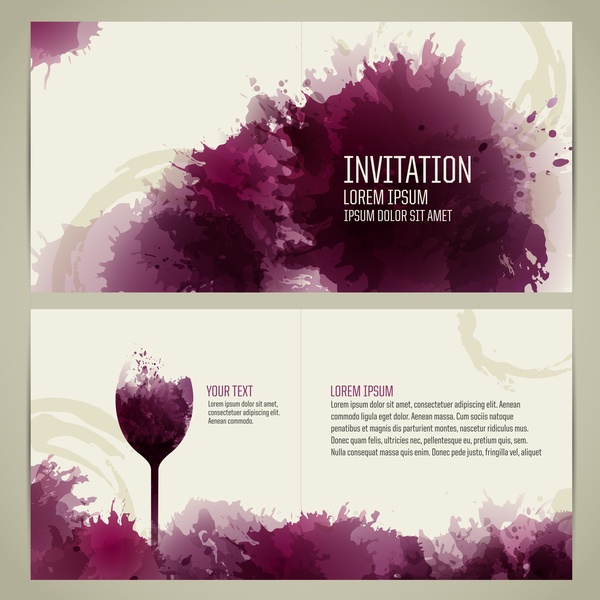 Watercolor style wine invitation card vectors 01