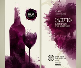 Watercolor style wine invitation card vectors 02