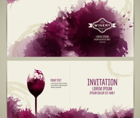 Watercolor style wine invitation card vectors 03