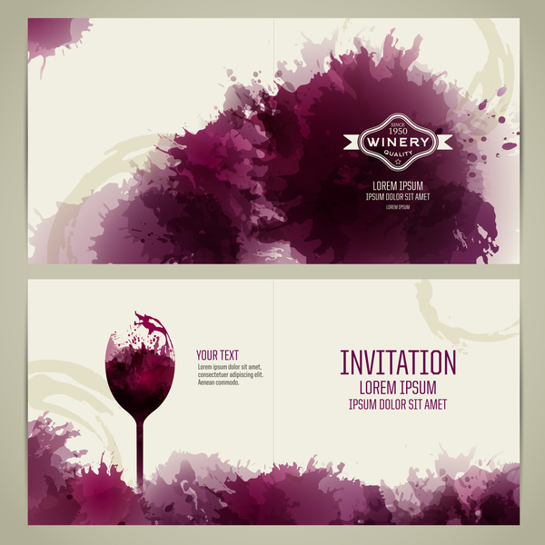 Watercolor style wine invitation card vectors 03