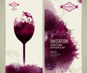 Watercolor style wine invitation card vectors 04