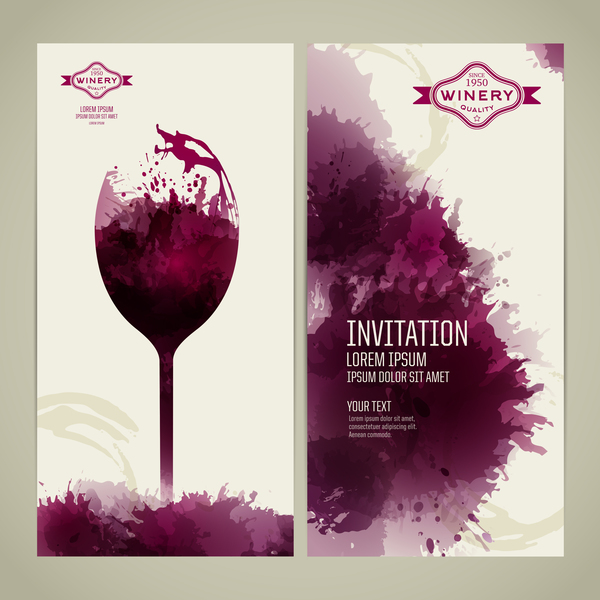 Watercolor style wine invitation card vectors 04