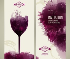 Watercolor style wine invitation card vectors 05