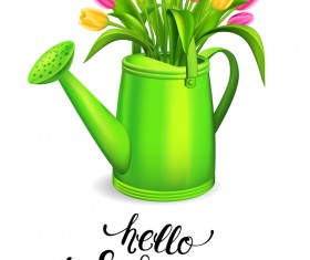 Watering with tulips and white background vector 02